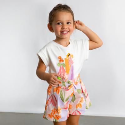 Picture of Mayoral Girls Summer Applique Top & Poplin Shorts Set X 2 - Blossom Pink