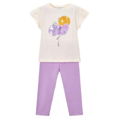 Picture of Mayoral Girls Summer Ballerina Print Top & Legging Set X 2 - Cream Lilac