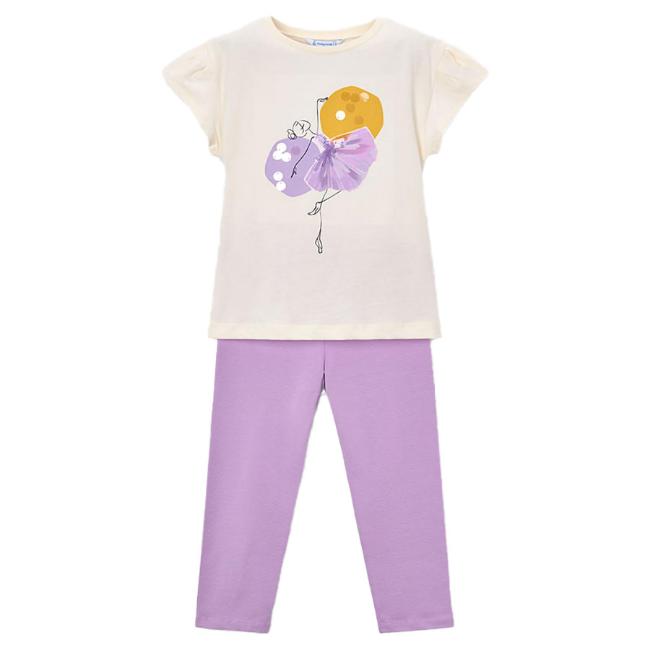 Picture of Mayoral Girls Summer Ballerina Print Top & Legging Set X 2 - Cream Lilac