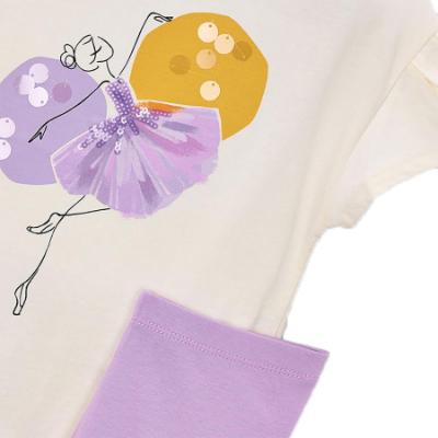 Picture of Mayoral Girls Summer Ballerina Print Top & Legging Set X 2 - Cream Lilac