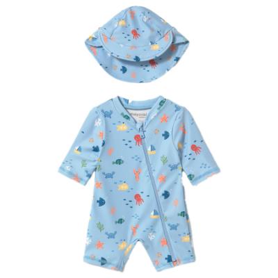 Picture of Mayoral Newborn Boys Sealife Swim Suit & Sunhat Set X 2 - Blue Multi