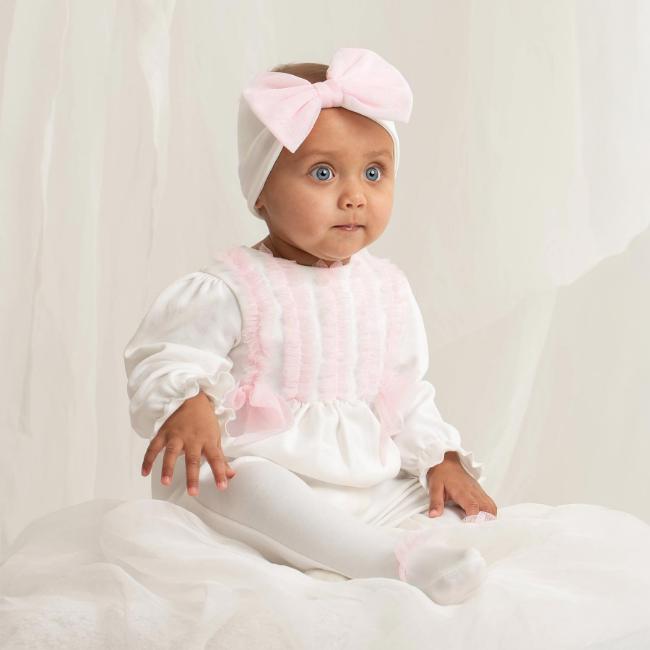 Picture of Caramelo Kids Baby Girls Summer Frill Bodice & Bow Headband Set X 2 - Ivory Pink