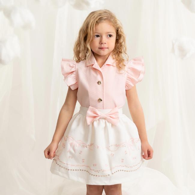 Picture of Caramelo Kids Girls Summer Occasion Frill Sleeve Skirt Set X 2 - Pink Ivory