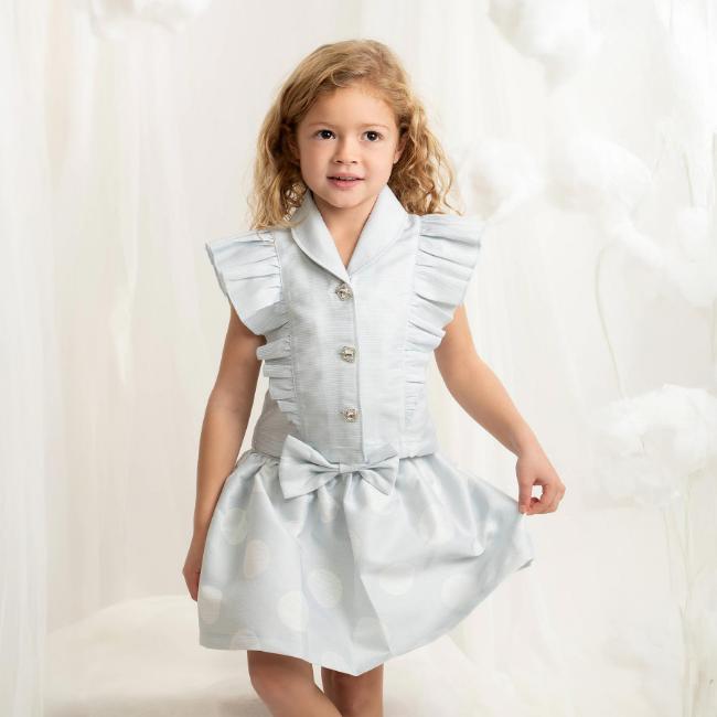 Picture of Caramelo Kids Girls Summer Occasion Ruffle Blouse Polka Skirt Set X 2 - Blue Ivory