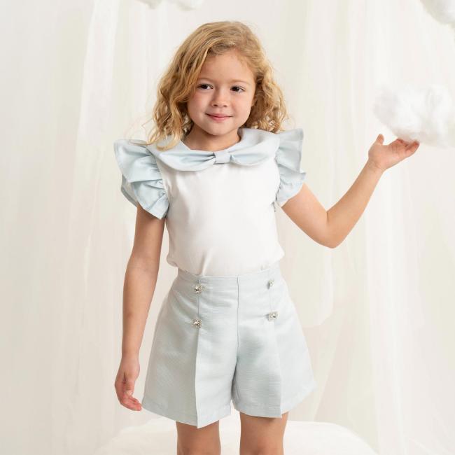 Picture of Caramelo Kids Girls Summer Occasion Bow Top Pleated Shorts Set X 2 - Blue Ivory