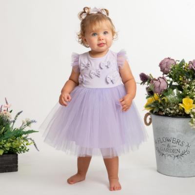 Picture of Caramelo Kids Baby Girls Summer Diamonte Bow Party Dress - Lilac