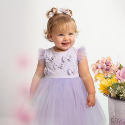 Picture of Caramelo Kids Baby Girls Summer Diamonte Bow Party Dress - Lilac