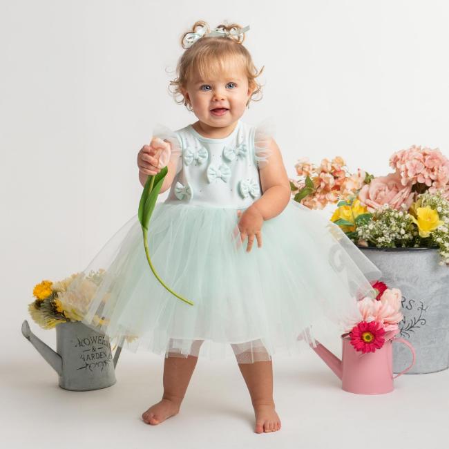 Picture of Caramelo Kids Baby Girls Summer Diamonte Bow Party Dress - Mint Green