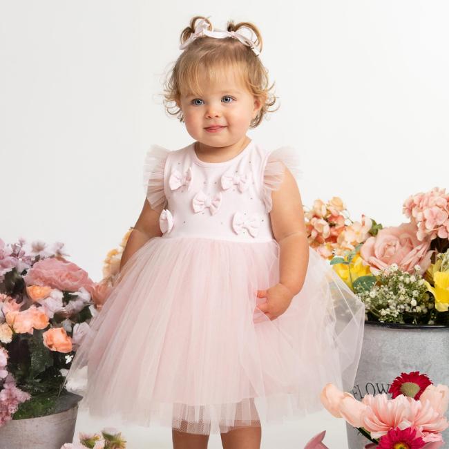 Picture of Caramelo Kids Baby Girls Summer Diamonte Bow Party Dress - Pink