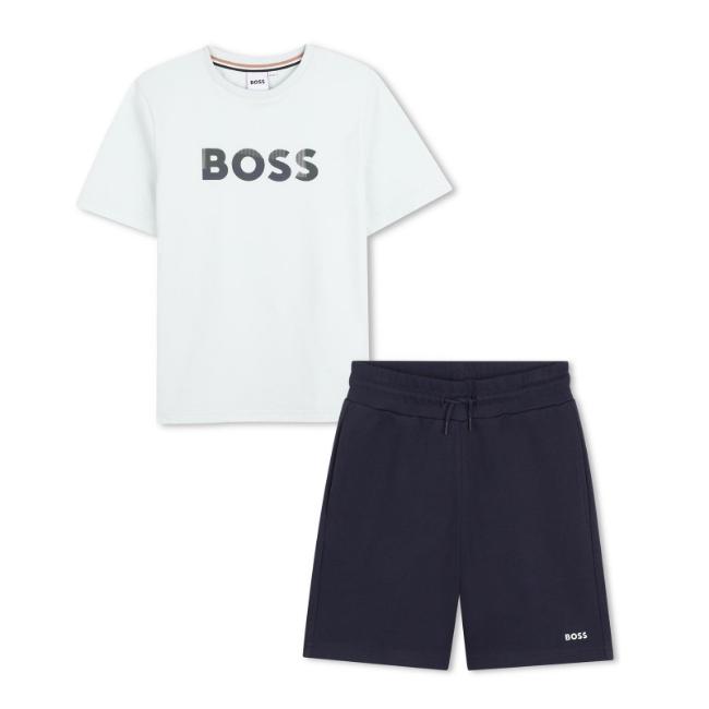 Picture of BOSS Boys Mini Me T-Shirt & Pique Shorts Set X 2 - Sprout Green Navy Blue
