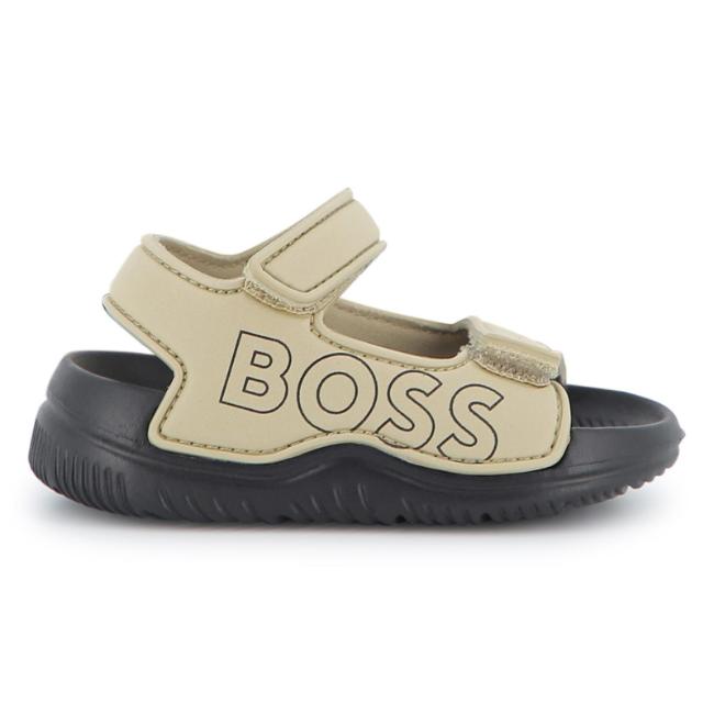 Picture of BOSS Toddler Boys Easy On Double Strap Logo Aqua Slide Sandals - Stone