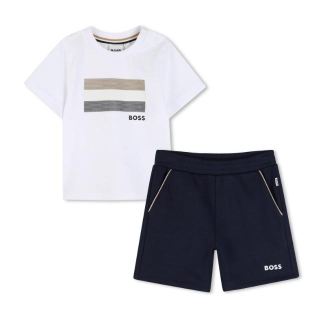 Picture of BOSS Toddler Boys Mini Me T-Shirt & Soft Shorts Set X 2 - White Navy Blue