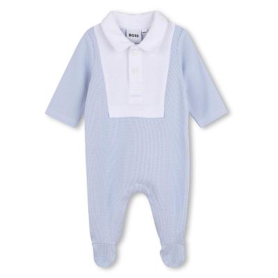 Picture of BOSS Baby Boys Waffle Cotton Babygrow - Pale Blue