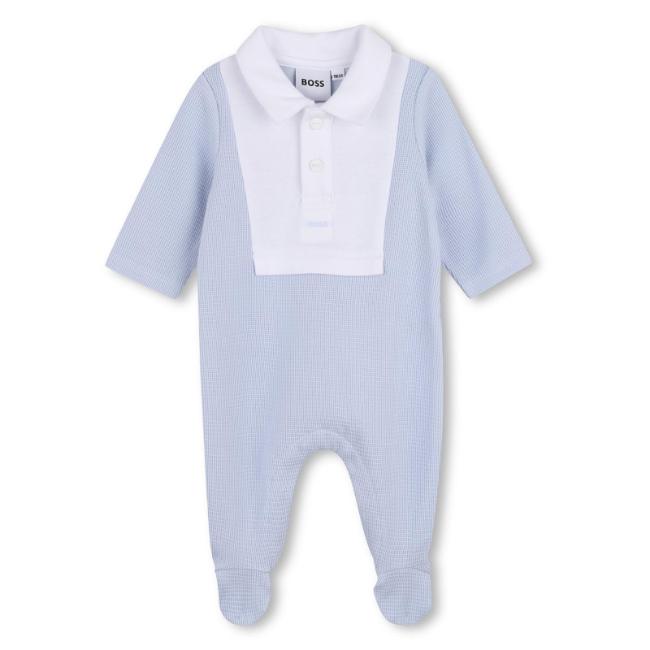 Picture of BOSS Baby Boys Waffle Cotton Babygrow - Pale Blue