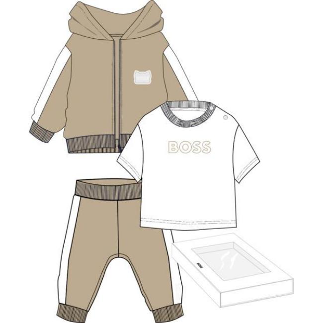 Picture of BOSS Baby Boys T-shirt Jogger & Hoody Gift Box Set X 3  - Stone