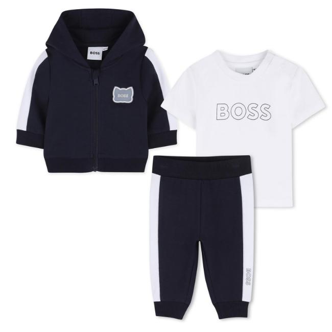 Picture of BOSS Baby Boys T-shirt Jogger & Hoody Gift Box Set X 3  - Navy Blue