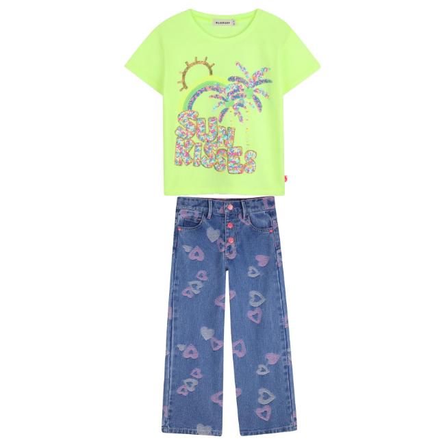 Picture of Billie Blush Girls Sun Kisses Top & Heart Denims Set x 2 -  Lime Fluo Multi