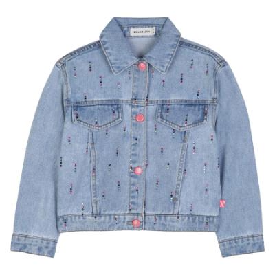 Picture of Billie Blush Girls Diamante Lightweight Denim Jacket -  Blue Multi