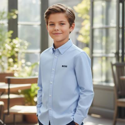 Picture of BOSS Boys Long Sleeve Traditional Oxford Cotton Shirt - Blue
