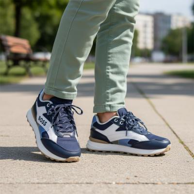 Picture of BOSS Boys Mini Me Lace Up Logo Trainers - Navy