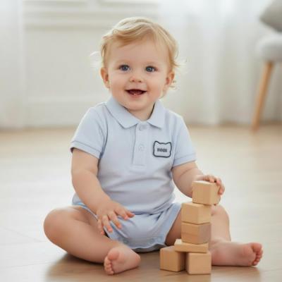 Picture of BOSS Baby Boys Organic Pique Cotton Shortie Romper - Pale Blue