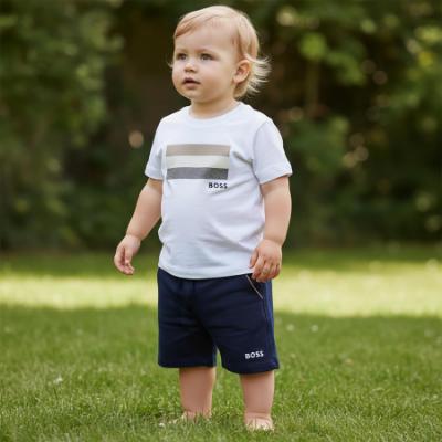 Picture of BOSS Toddler Boys Mini Me T-Shirt & Soft Shorts Set X 2 - White Navy Blue