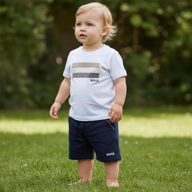 Picture of BOSS Toddler Boys Mini Me T-Shirt & Soft Shorts Set X 2 - White Navy Blue