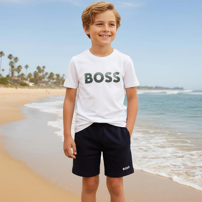 Picture of BOSS Boys Mini Me T-Shirt & Pique Shorts Set X 2 - Sprout Green Navy Blue