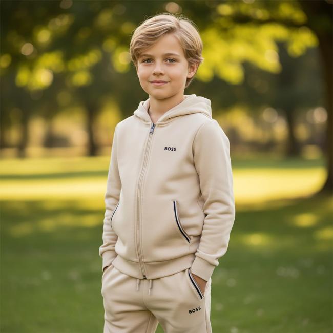Picture of BOSS Boys Mini Me Hooded Tracksuit Set X 2 - Sand