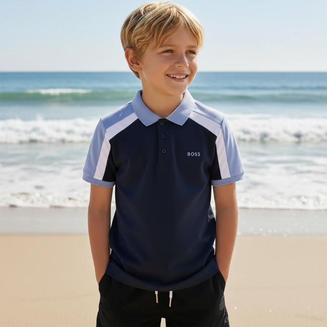 Picture of BOSS Boys Short Sleeve Polo - Navy Colourblock
