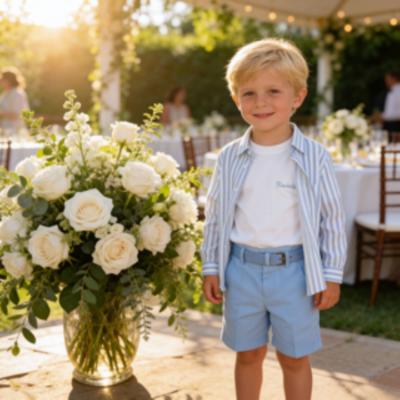 Picture of Bimbalo Boys Shirt T-Shirt Bermudas & Belt Set X 4 - Ivory Pale Blue