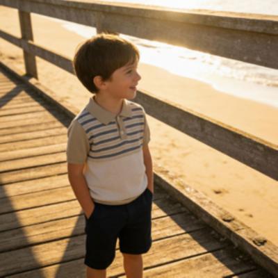 Picture of Bimbalo Boys Knit Polo & Bermudas Set X 4 - Beige Navy