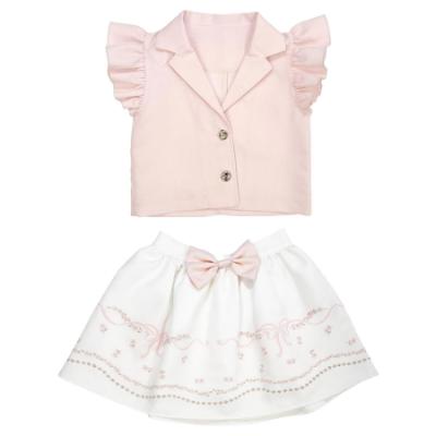 Picture of Caramelo Kids Girls Summer Occasion Frill Sleeve Skirt Set X 2 - Pink Ivory