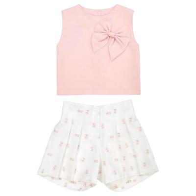 Picture of Caramelo Kids Girls Summer Occasion Bow Top Short Set X 2 - Pink Ivory