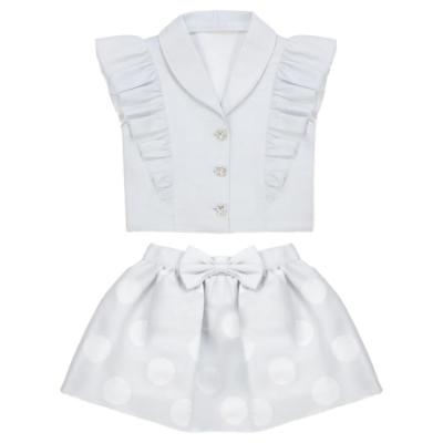 Picture of Caramelo Kids Girls Summer Occasion Ruffle Blouse Polka Skirt Set X 2 - Blue Ivory