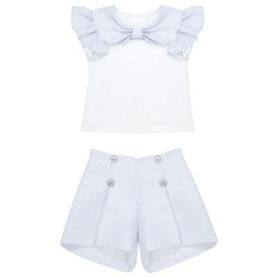 Picture of Caramelo Kids Girls Summer Occasion Bow Top Pleated Shorts Set X 2 - Blue Ivory