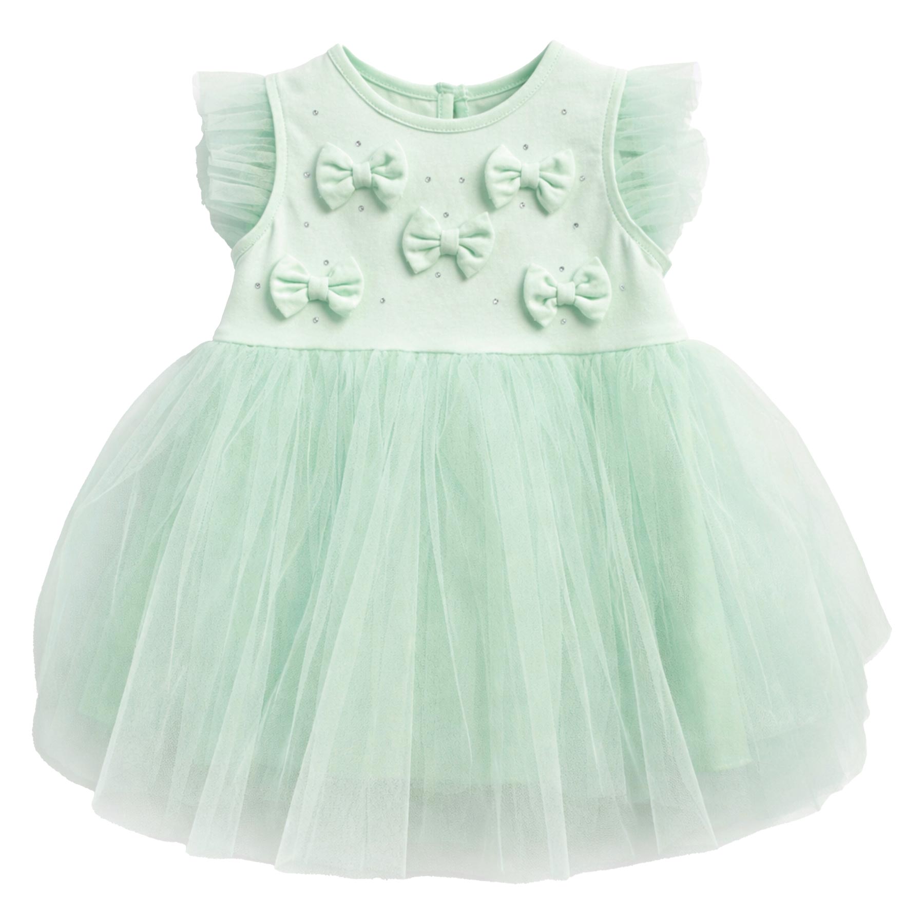 Caramelo Kids Baby Girls Summer Diamonte Bow Party Dress - Mint Green.