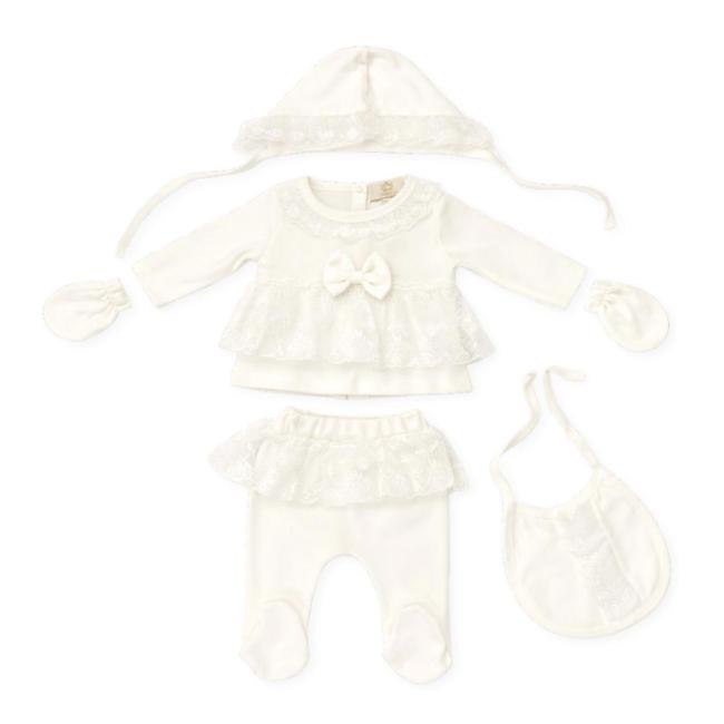 Picture of Caramelo Kids Baby Girls Summer 5 Piece Frill Lace Set - Ivory