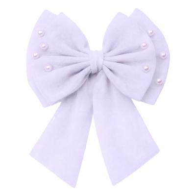 Picture of Caramelo Kids Girls Large Tulle & Pearls Hair Bow with Clip - Lilac