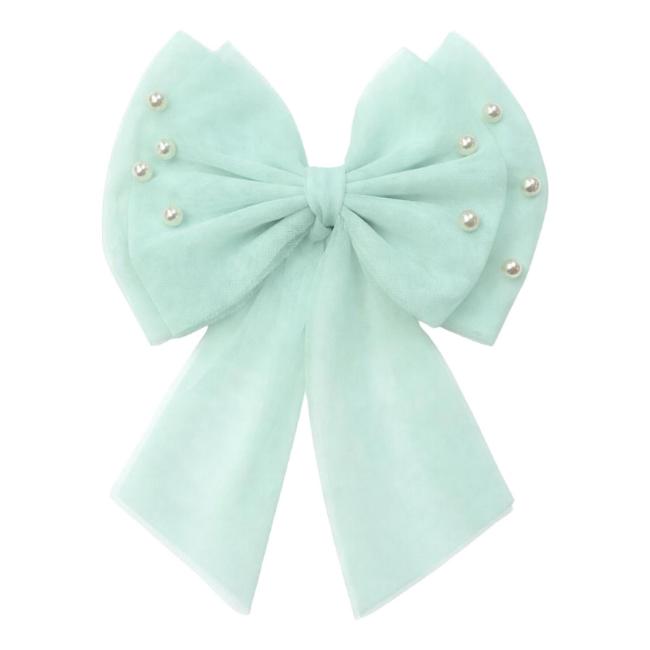 Picture of Caramelo Kids Girls Large Tulle & Pearls Hair Bow with Clip - Mint