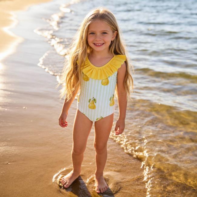 Picture of Meia Pata Girls Pears St. Barths Swimsuit - Lemon Green