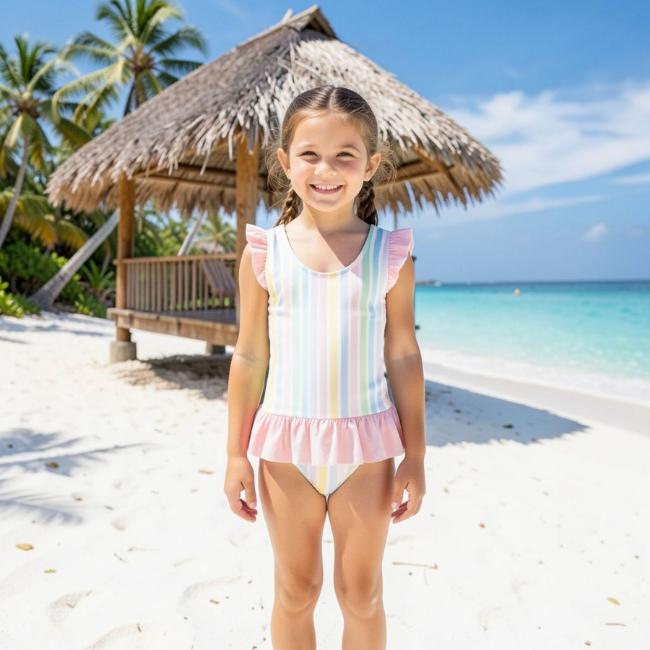 Picture of Meia Pata Girls Stripes Colour Saona Skirted Swimsuit - Multi