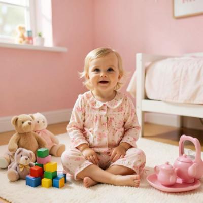 Picture of Beau KiD Baby Girls Embroidered Teddy Floral Pyjamas Set X 2 -  Ivory Pink