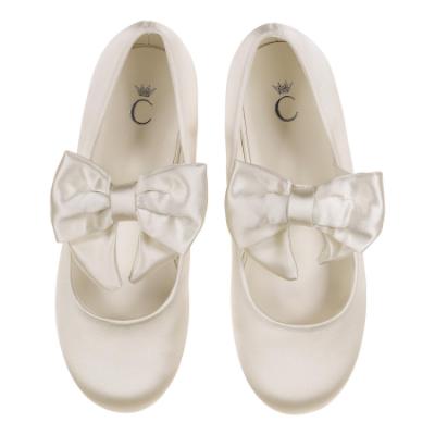 Picture of Caramelo Kids Girls Satin Bow Pumps - Ivory