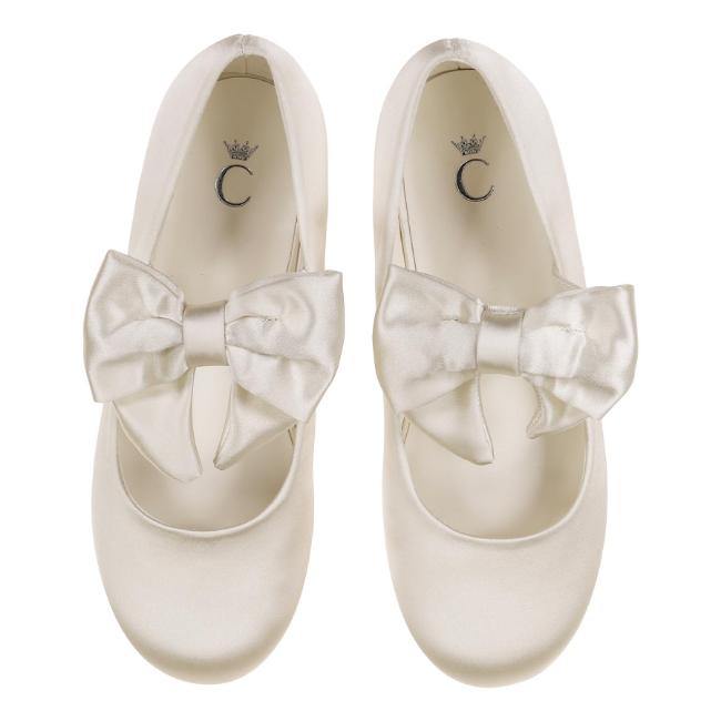 Picture of Caramelo Kids Girls Satin Bow Pumps - Ivory