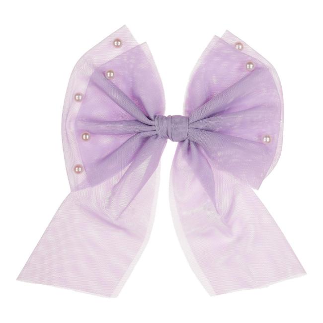 Picture of Caramelo Kids Girls Large Tulle & Pearls Hair Bow with Clip - Lilac