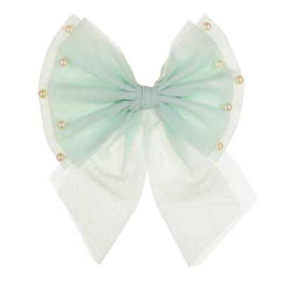 Picture of Caramelo Kids Girls Large Tulle & Pearls Hair Bow with Clip - Mint