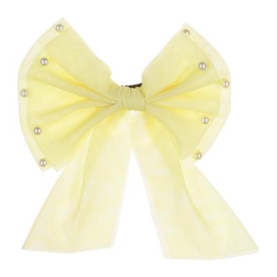Picture of Caramelo Kids Girls Large Tulle & Pearls Hair Bow with Clip - Lemon