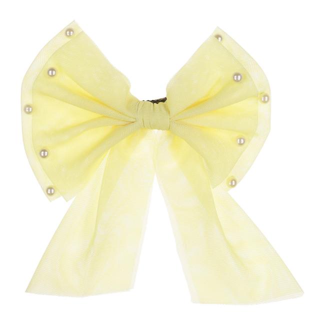 Picture of Caramelo Kids Girls Large Tulle & Pearls Hair Bow with Clip - Lemon
