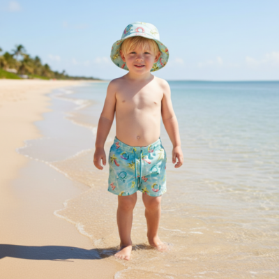 Picture of Mayoral Toddler Boys Summer Hat & Crocodile Print Swim Shorts Set X 2 - Aquamarine